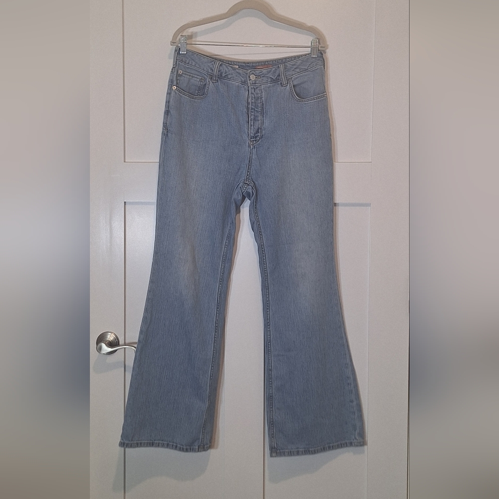 Pilcro Anthropologie High Rise Trouser Bootcut Jeans 31x30.5 Button Fly Lightwsh
